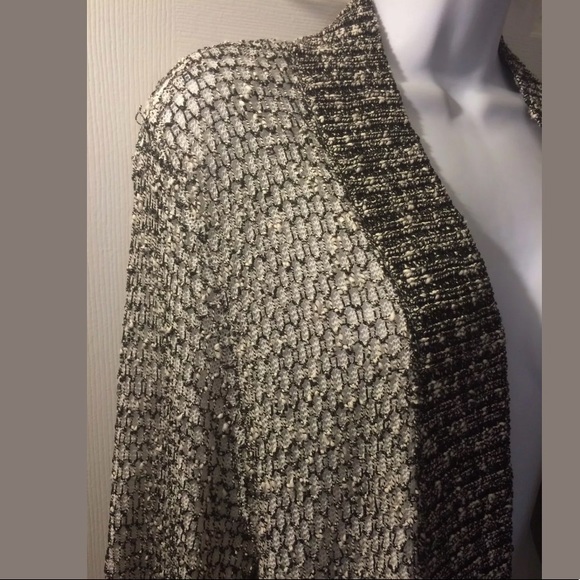 CHICOS Black White Mixed Knit Open front cardigan sweater Layering Piece Classic - Picture 3 of 9